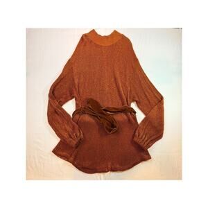 Free People Fete Spice Metallic Sweater Dress Burnt Orange Sz Large